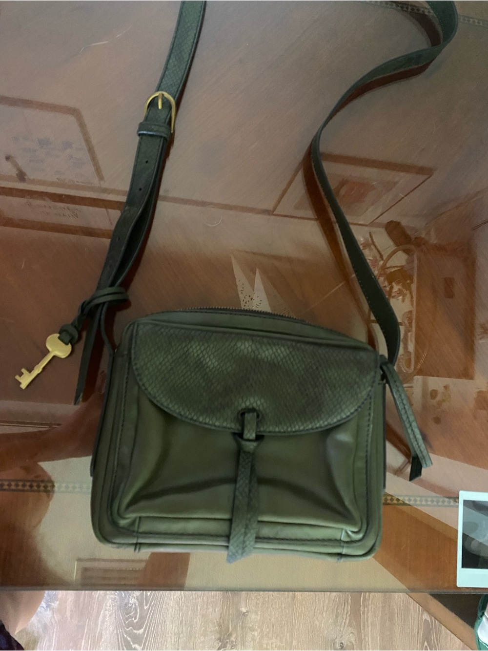 Olive Green Crossbody Bag with Key Charm